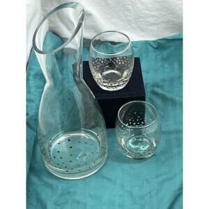 Gold Polka Dot Glass Decanter Wine Carafe w Glasses Bar Mid Century Modern Retro